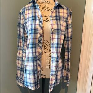 Banana Republic Blue and White Plaid Button-Down Shirt